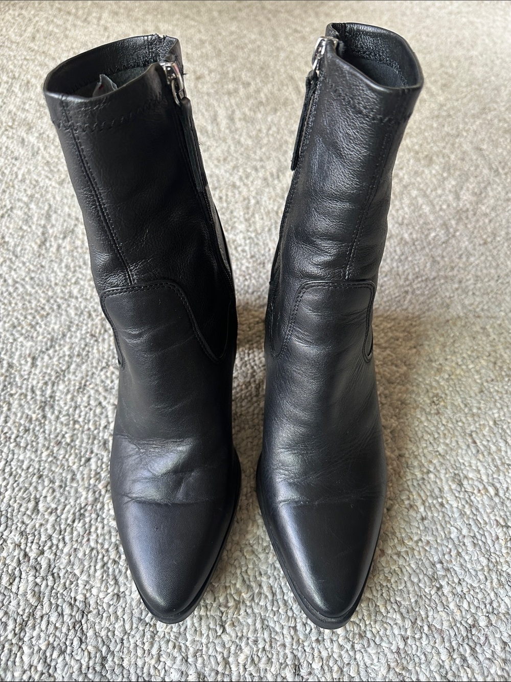 Zara Black Pointed Leather Ankle Booties with Side Zipper